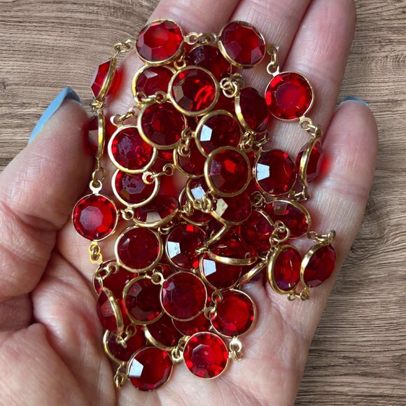Vintage Red Swarovski Crystal Chanel Link Bezel Necklace Faceted Collectible - Picture 6 of 6